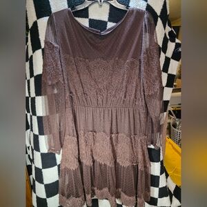 Maurices Sheer Lace Long Sleeve Dress - Wine